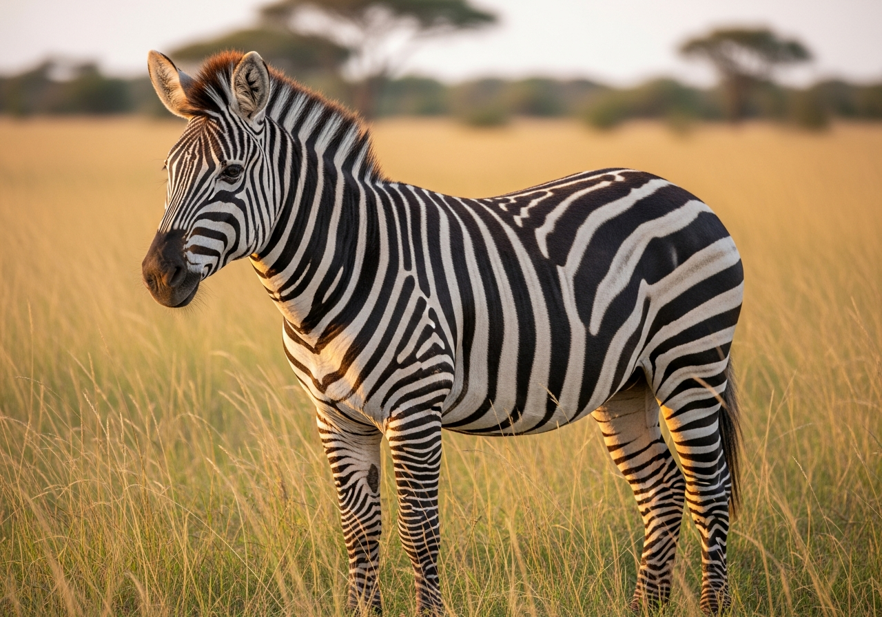Plains zebra standing in golden African grassland